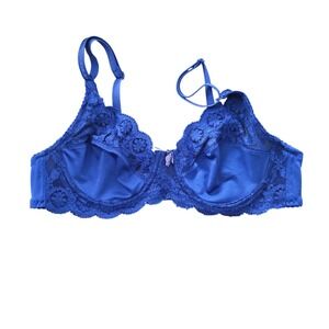 Jolie Intimates Underwire Balconette Bra Womens 36C cobalt Blue Floral Unlined
